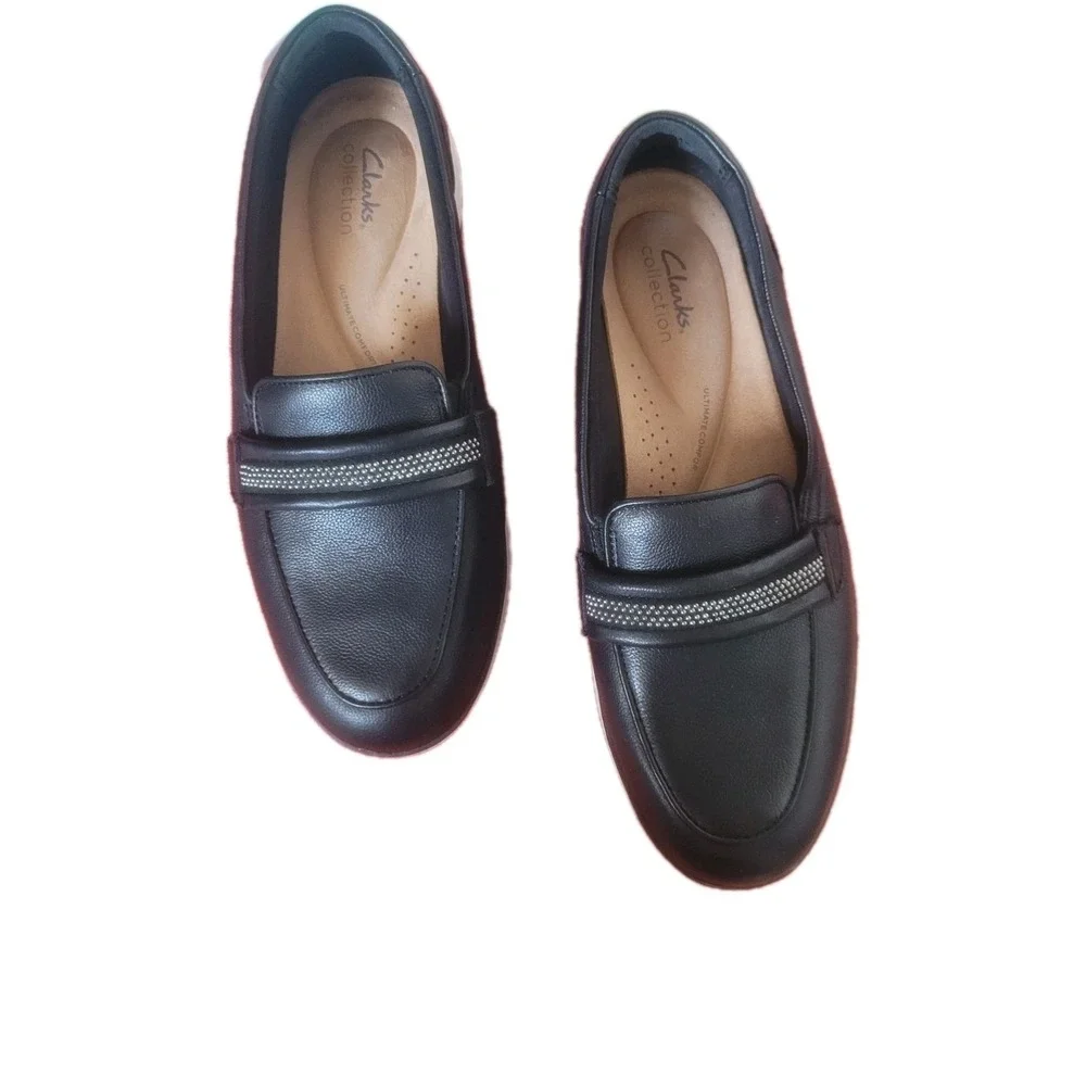 Clarks‎ Collection Women's Black Loafers Size 9.5 M Slip On Comfort Shoes